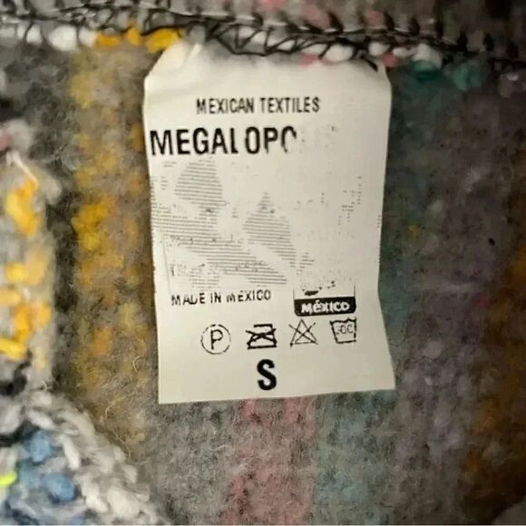 Mexican Boho Hooded Baja-Stripe Multicolor Unisex Pullover Pancho SZ S - Picture 9 of 10